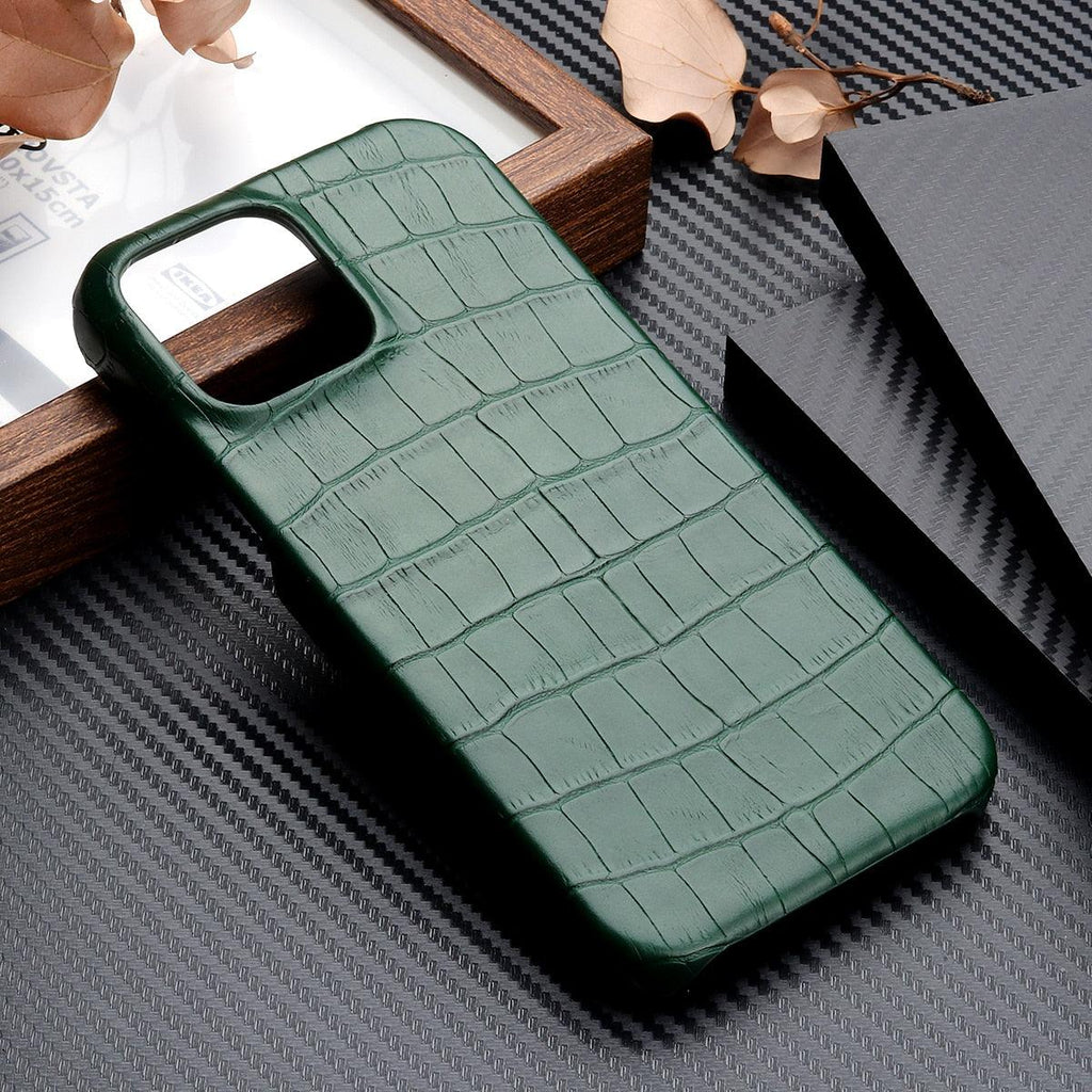 Étui en Cuir Unique pour iPhone 13 14 11 12 Pro Max XR X XS, Housse Rigide Antichoc Solide, Étui en Cuir Vert Classique et Tendance pour iPhone, Coque de Protection