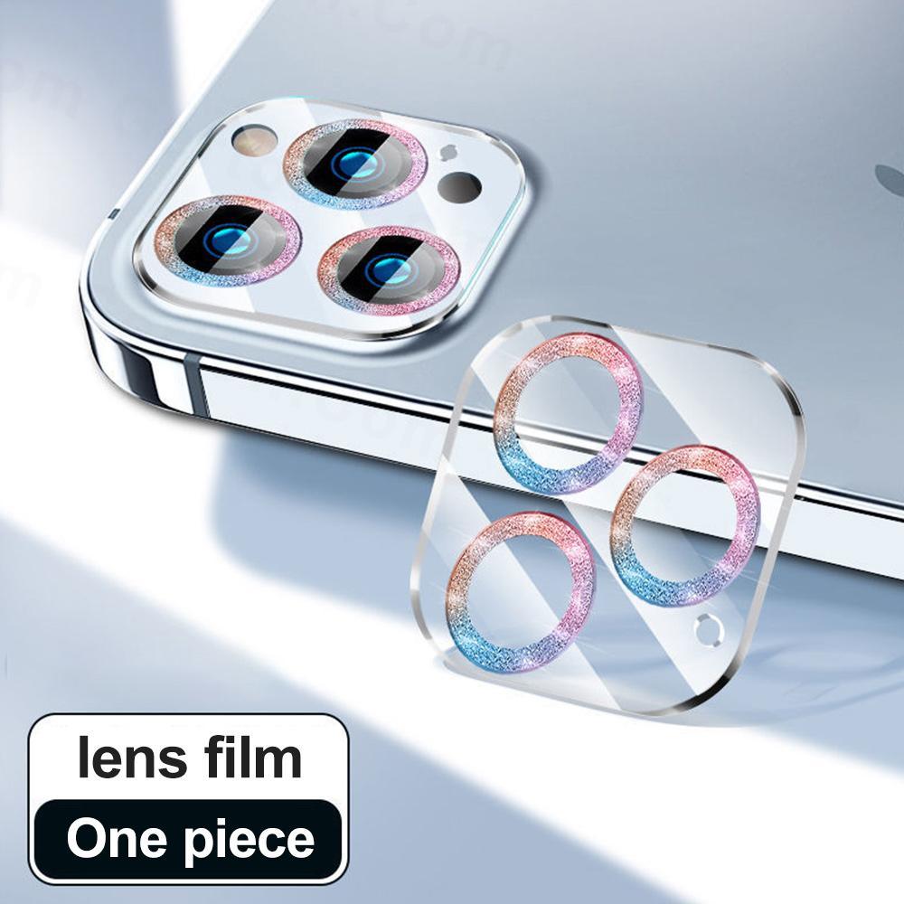 Protection d'objectif d'appareil photo à paillettes pour iPhone 14 Pro Max Verre trempé iPhone 11 12 13 Pro Max 14 Plus 13 Mini Protection d'objectif Verre trempé Cache d'appareil photo Anti-rayures Antichoc Protecteur d'écran Anneau individuel