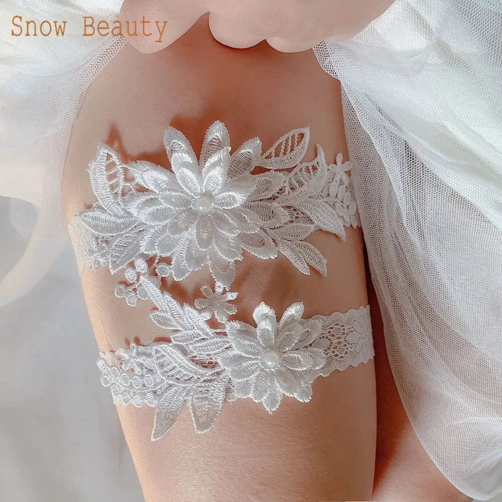 K03 2 PCS Jarretelle de mariée sexy en dentelle fleur cristal perles jarretelle de cuisse bague de cuisse jarretelle de mariée jarretelle de bas femme fille