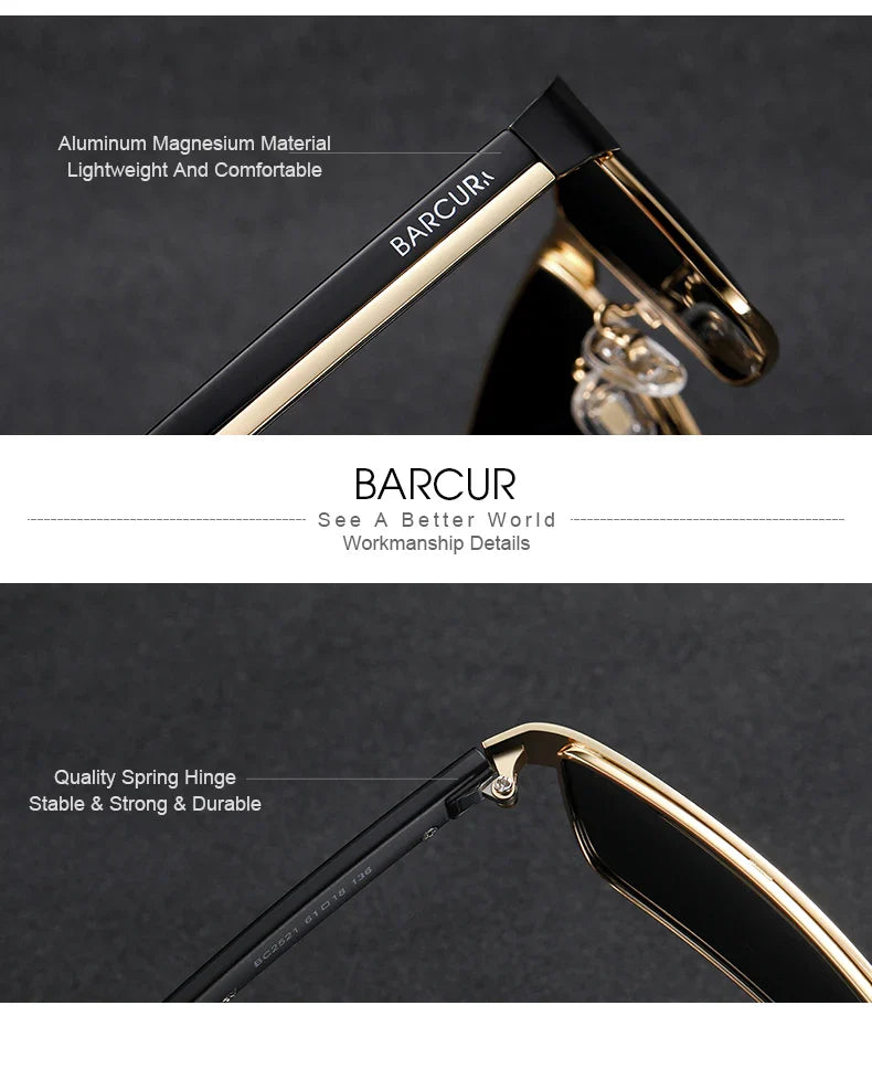 BARCUR Lunettes de Soleil Homme Rectangle Original Tendance Affaires – Polarisées Protection UV400 pour Conduite Randonnée Sports et Usage Quotidien – Lunettes Tendance Oculos De Sol avec Verres TAC Anti-Reflet
