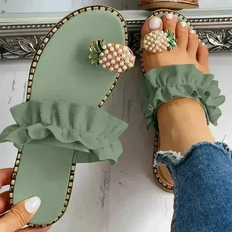 Sandales plates décontractées pour femmes Pineapple Pearl Beach