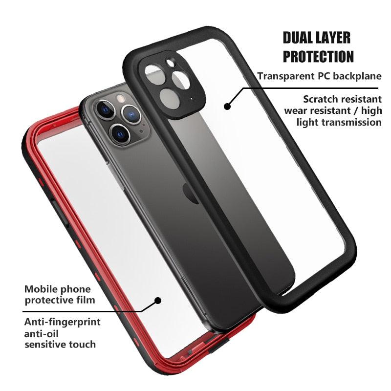 Coque étanche pour iPhone 14 13 12 11 Pro Max 14Plus 12Pro Coque durable étanche Sport 360 Protection iPhone12 Mini Coque étanche pour iPhone résistante aux chutes Arrière transparent