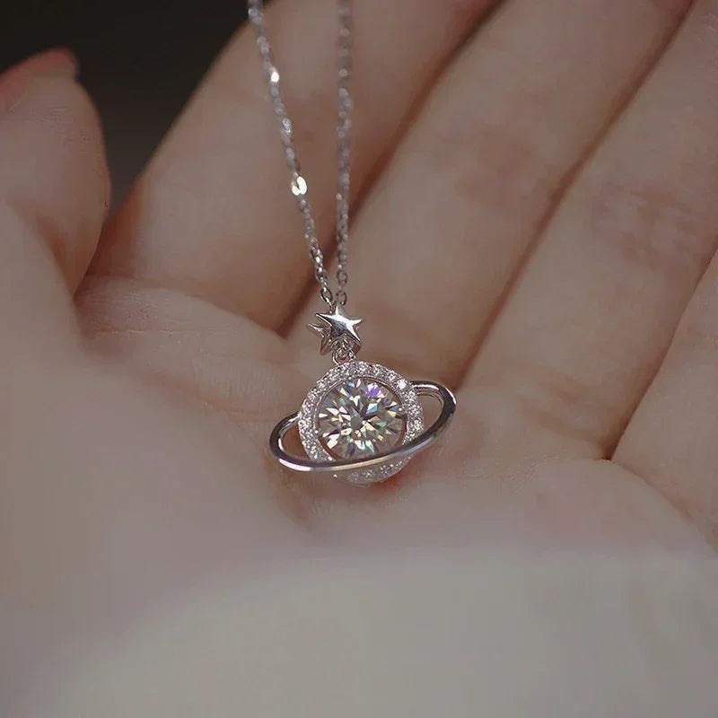 Collier en argent sterling 925 en forme de planète, pendentif simple en forme géométrique brillante, cadeau d'anniversaire pour femme, bijoux exquis