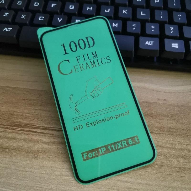 3 Films en Verre Trempé Céramique de Protection 100D pour iPhone 14 13 12 Mini 11 Pro XR XS Max X 8 7 Plus SE 2020, Film de Protection d'écran Souple en Série Verre Trempé
