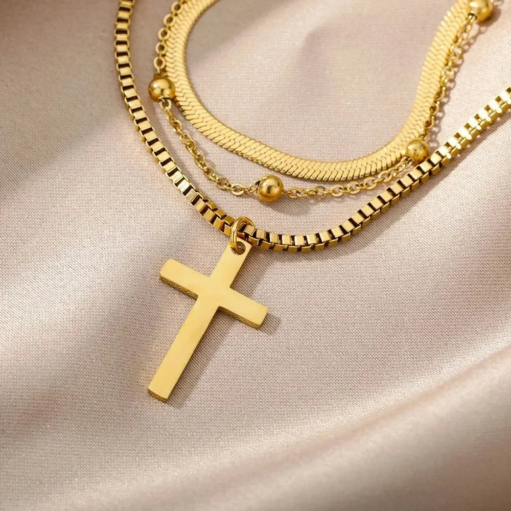 Collier multicouche cœur en acier inoxydable 316L pour femmes et filles, gothique, couleur or, chaîne de clavicule, pendentif ras du cou, cadeau d'anniversaire