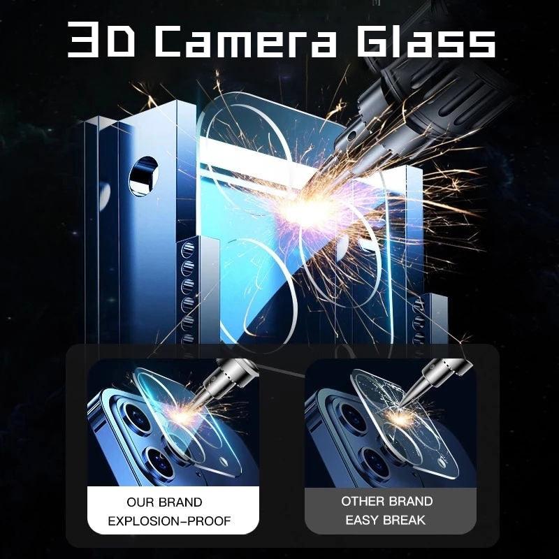 Protection d'objectif d'appareil photo arrière 3D HD pour iPhone 14 Pro Max Plus 13 12 11 Mini en verre trempé 9H n'affectant pas la prise de vue de nuit