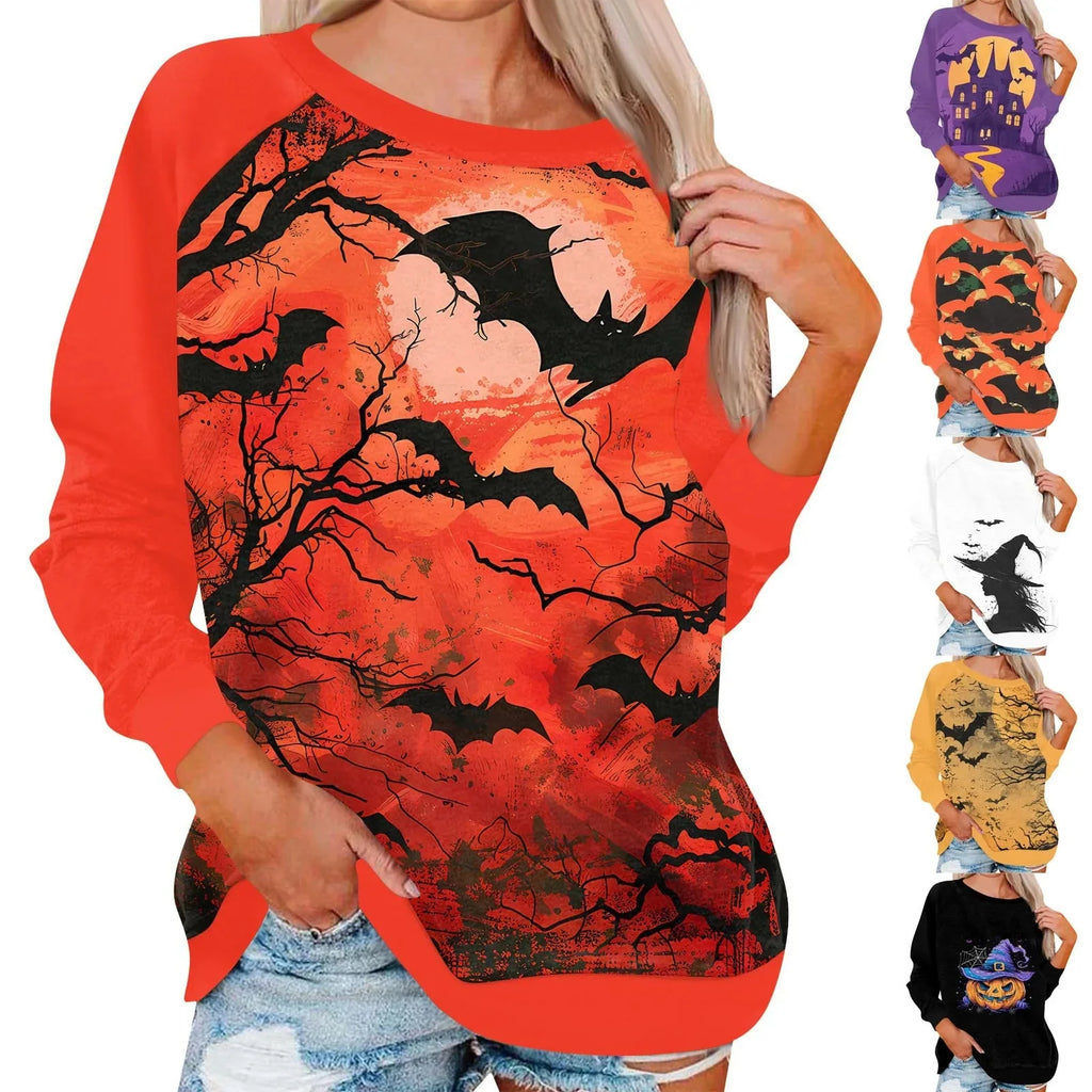 🎃 T-shirt à manches longues imprimé citrouille vintage – T-shirt graphique Halloween Harajuku