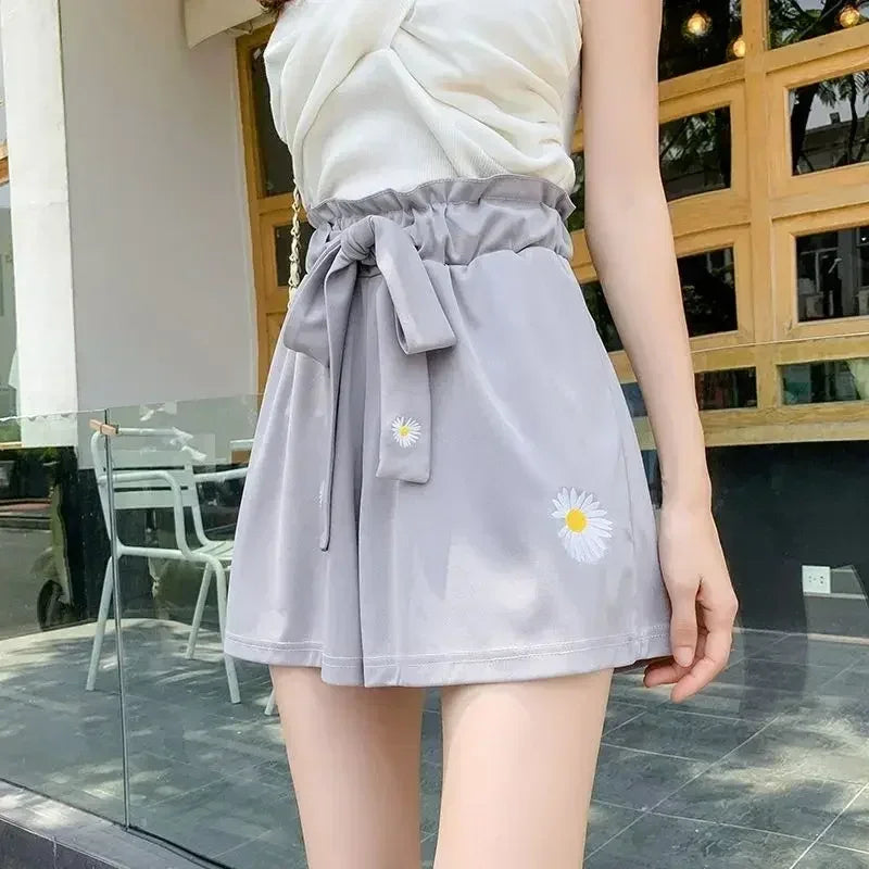 Short décontracté ample à taille haute pour femme, en tissu léger et noir, idéal pour l'été
