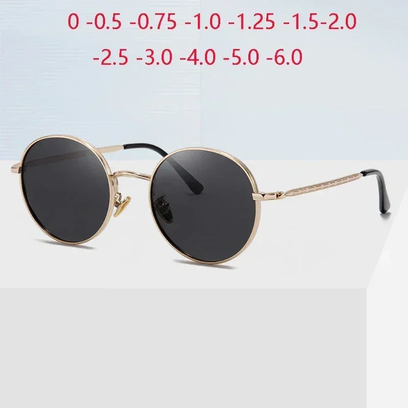 Lunettes de soleil rondes polarisées Steampunk avec prescription pour femmes et hommes UV400 Anti-reflet Myopie Puissance 0 -0.5 -0.75 à -6.0