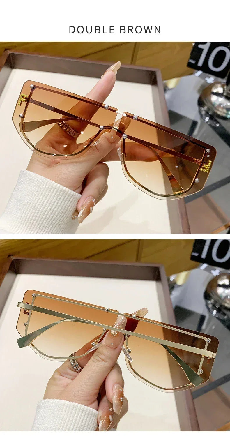 Lunettes de soleil à monture intégrée Lunettes de soleil sans monture haut de gamme Nouvelles lunettes de soleil en métal polygonal à la mode 90288