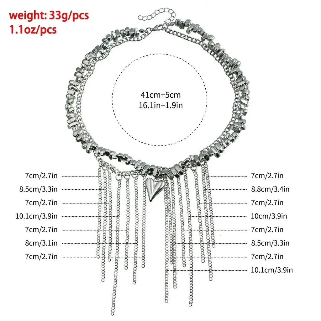 Collier Cœur Perlé Tendance pour Femmes Style Bohème Élégant Chaîne en Cristal Irrégulier Ras du Cou Y2K Exquis Cadeau de Fête Bijoux Accessoires