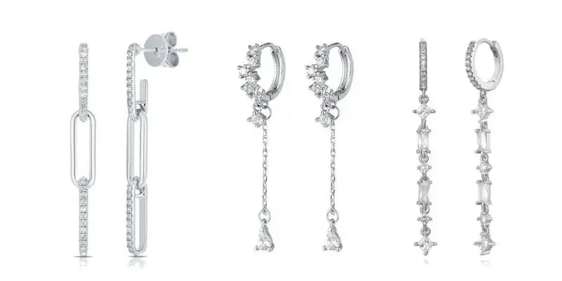 Boucles d'oreilles créoles tendance en argent sterling 925 avec aiguille d'oreille en cristal blanc de luxe pour femme, cadeau de bijoux de mariage