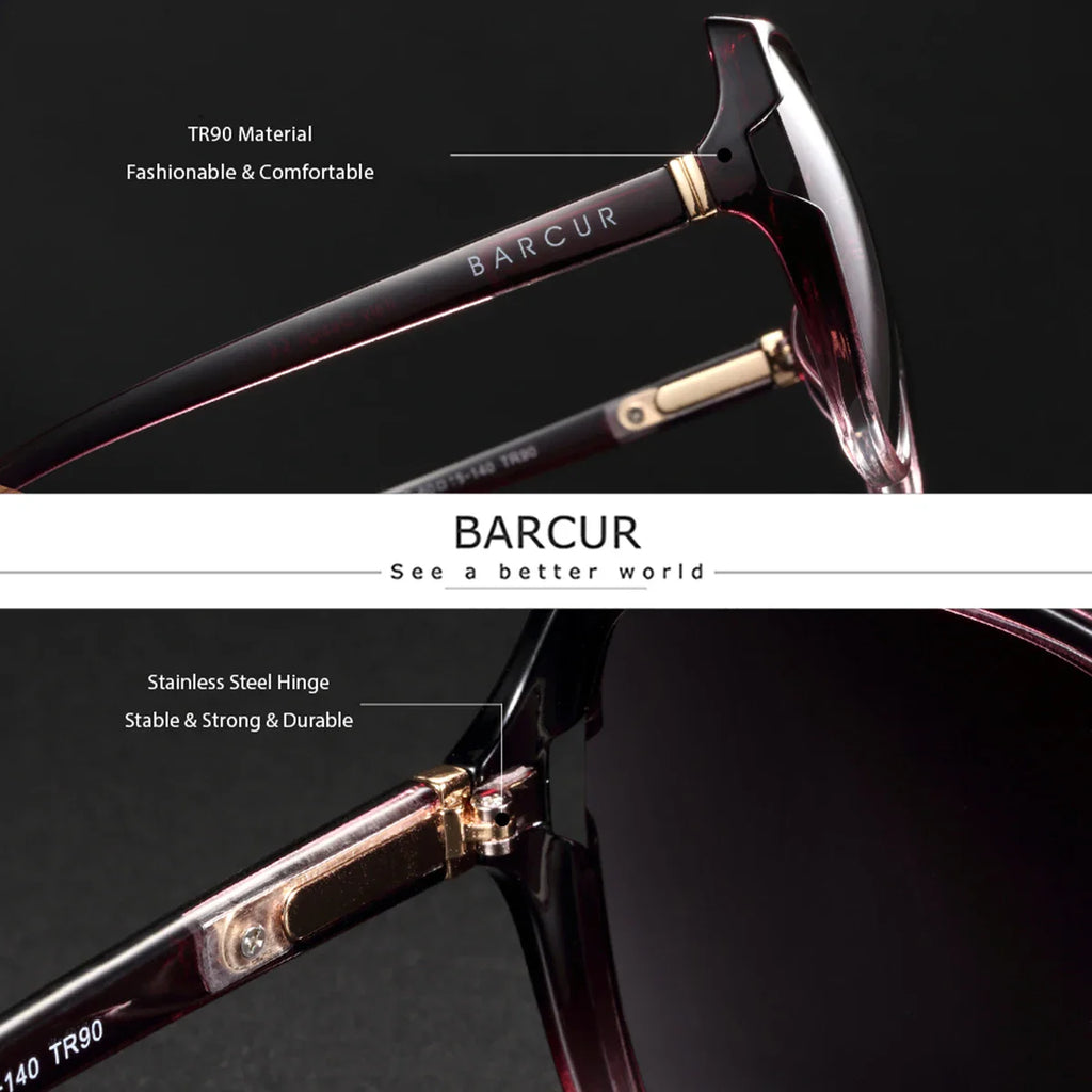 BARCUR Lunettes de soleil carrées surdimensionnées polarisées pour femme – Monture légère en PC Confortable Verres dégradés tendance Protection UV400 Idéales pour le shopping, la plage et les voyages