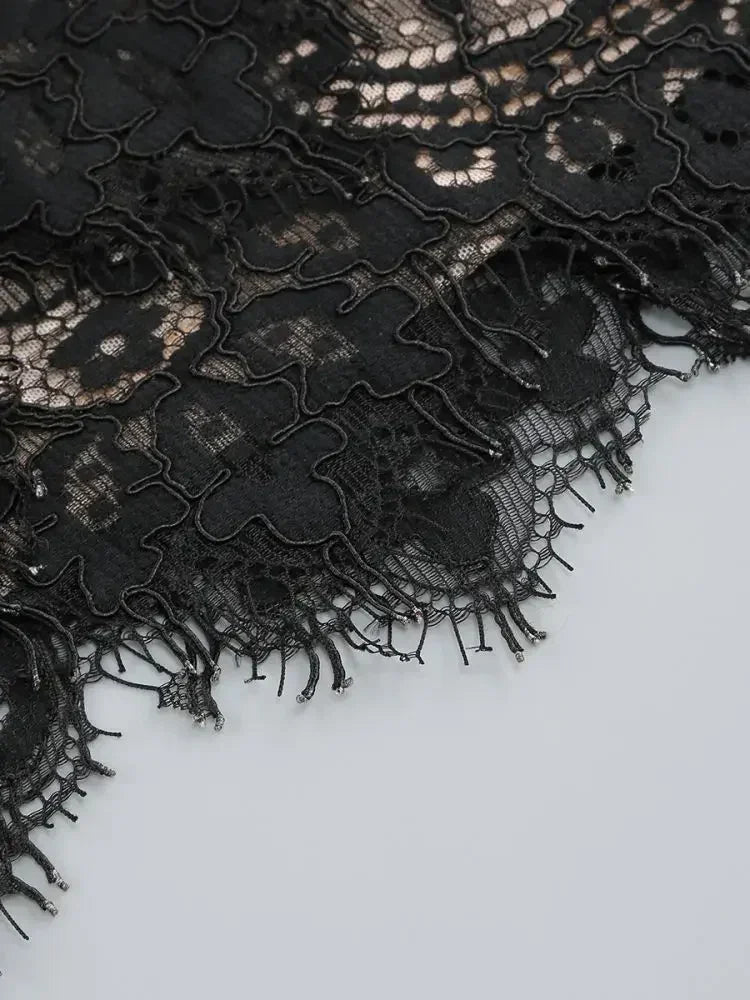 TARUXY Robe Corset Sexy en Dentelle Transparente et Patchwork, Robe Moulante Élégante de Soirée, Mini Robe Irrégulière pour Femme, Robe Bustier Nouvelle Collection