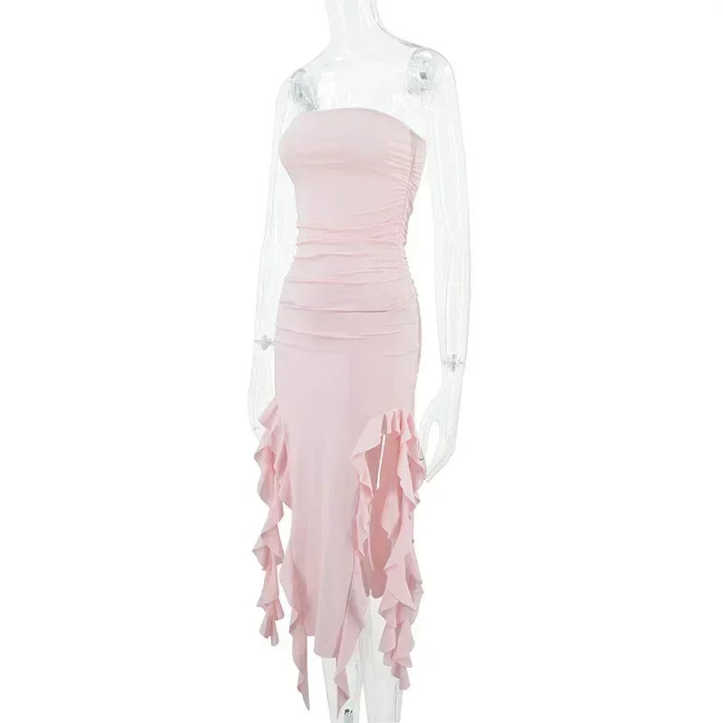 BWQ Robes longues pour femmes, fendues, sexy, moulantes, sans manches, robe méduse, mode pour filles chaudes, robe longue femme épaules dénudées