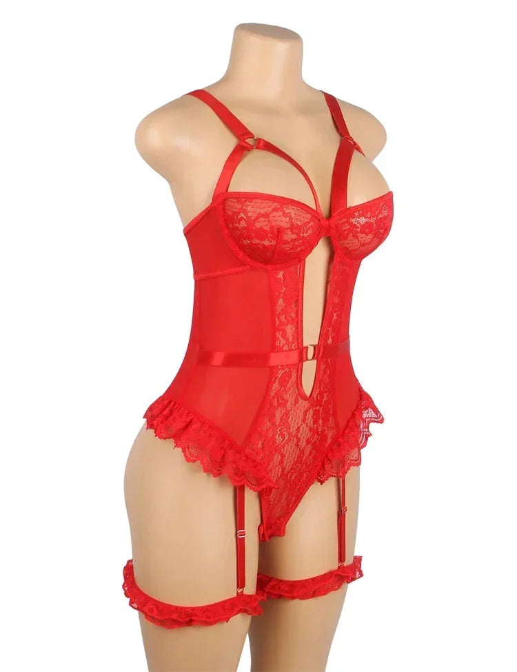 Comeondear Jarretelles Femme Teddy Justaucorps Sexy Grande Taille Barboteuses Lingerie Soutien-gorge à armatures Porte-jarretelles en dentelle Bodys Combinaison Slim Pyjama