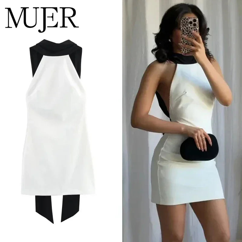 MUJER Robe Courte Blanche Dos Nu Femme Halter Robes de Soirée Élégantes pour Femmes Robe Mini Épaules Dénudées Femme Nouveautés Robes Femme