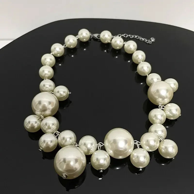 Collier élégant femme perles d'imitation, grand collier ras du cou perles, bijoux de fête, mariage, mariée, cadeaux pour filles