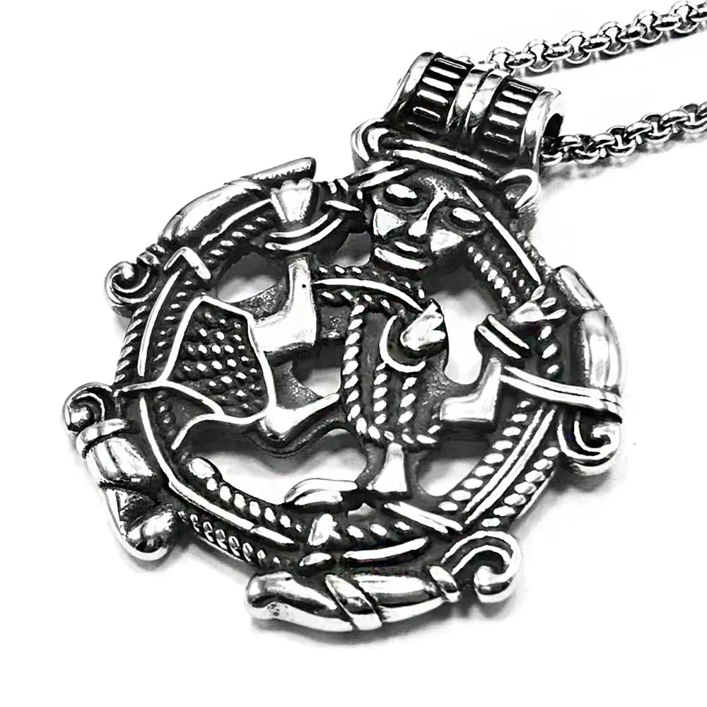 Colliers Viking Vintage Loki Creux Hommes Acier Inoxydable Mythologie Nordique Pendentif Trinité Amulette Bijoux Scandinaves Cadeaux Hommes