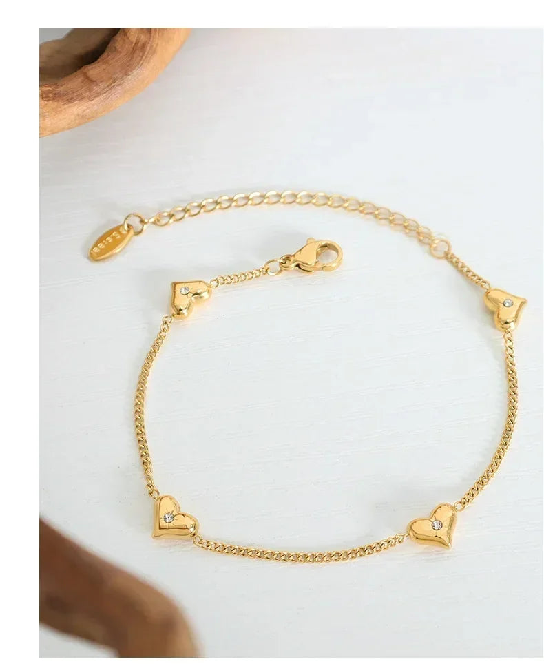 Ensemble de bijoux en acier inoxydable avec collier, boucles d'oreilles et bracelet cœur mignon pour femme, zircon brillant, accessoires de mariée, cadeau de mariage