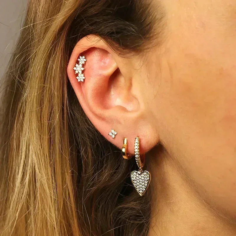 Boucles d'oreilles créoles tendance en argent sterling 925 avec aiguille d'oreille en cristal blanc de luxe pour femme, cadeau de bijoux de mariage