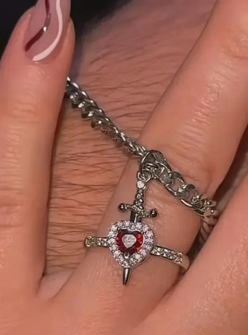 Parure de 2 colliers cœur et épée - Colliers de couple en ACIER INOXYDABLE plaqué or 18 carats avec cristaux pour femme, homme, petit ami, petite amie