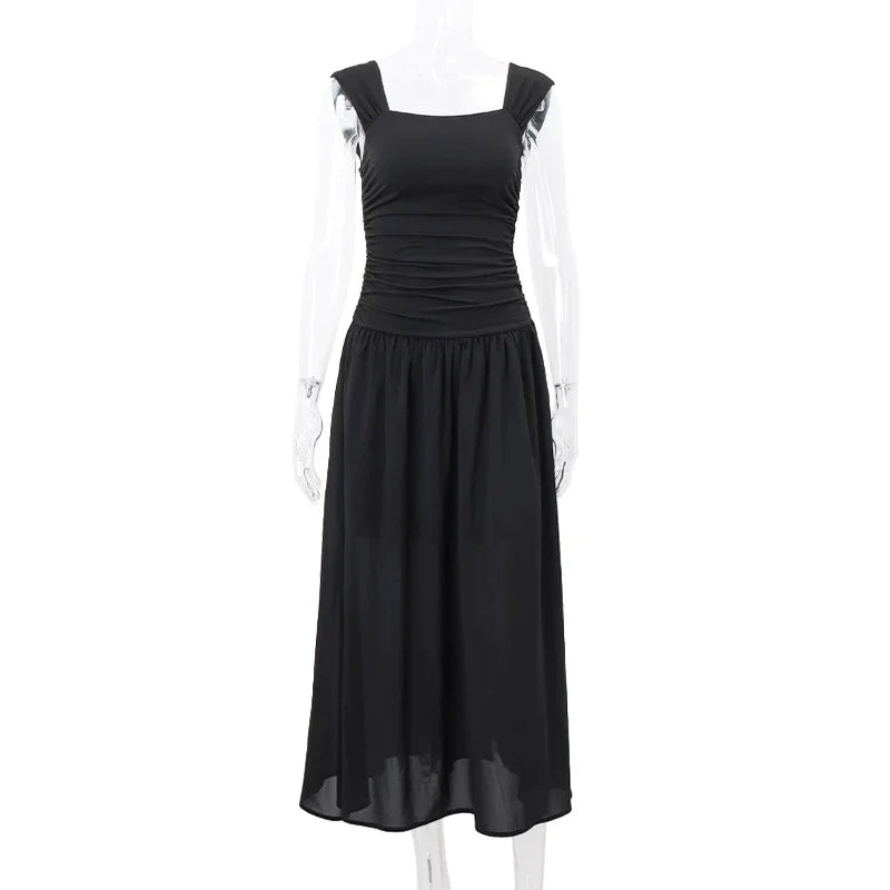 Robe longue moulante froncée | Robe nuisette à col carré -femstylo
