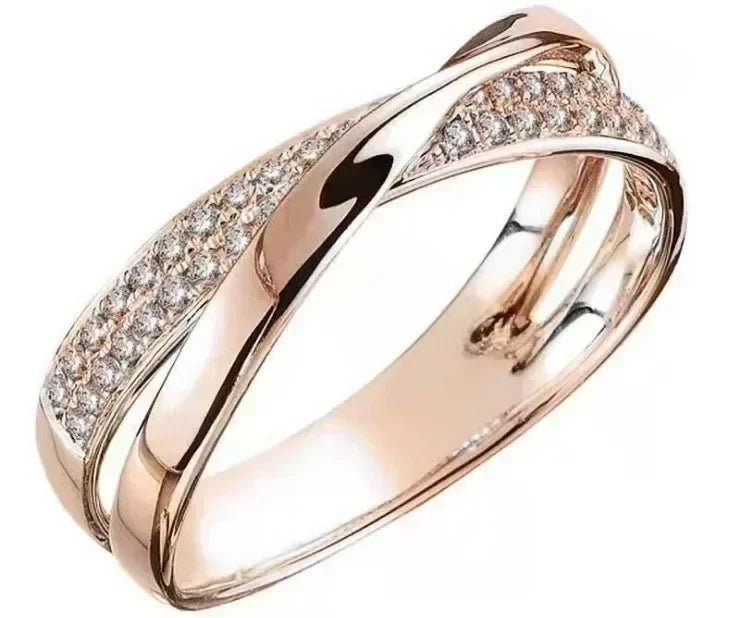 Bague classique en acier inoxydable bicolore en forme de X pour femmes, bijou tendance de mariage, anneaux de mariage éblouissants en zircon, bagues modernes