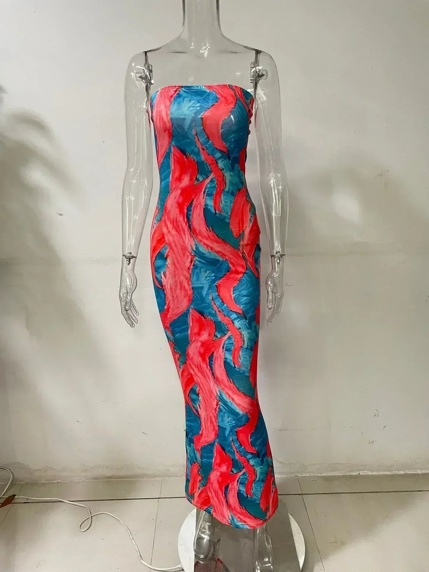 Robes de printemps et d'été pour femmes, imprimées, sans bretelles, bandage, moulantes, sexy, longue robe, nouvelle mode 2023, fête MsChuh