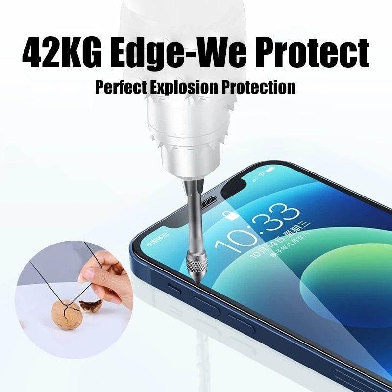 Protecteur d'écran en verre trempé à couverture complète 9D pour IPhone 11 Pro Max 14 12 X S XS XR Verre trempé sur IPhone 13 Mini 7 8 6S Plus SE Film Protecteur d'écran en verre trempé Compatible pour iPhone