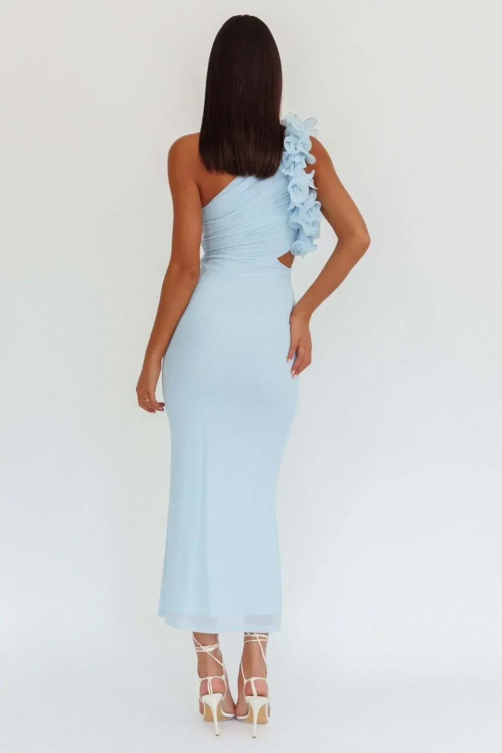 Articat Robe de soirée moulante asymétrique à fleurs pour femme, sexy, dos nu, coupe slim, printemps/été 2025