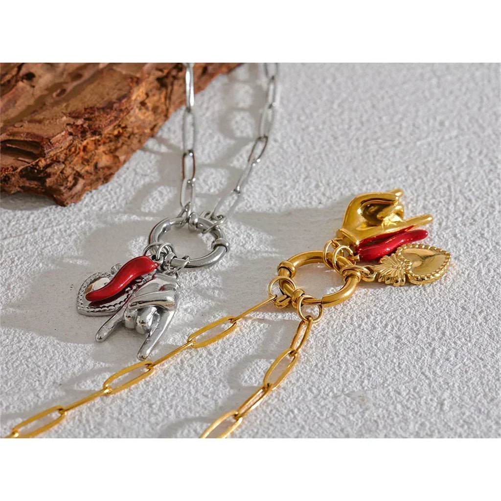 Collier pendentif détachable Cœur Sacré Corne de Taureau Classique, modèle très vendu, pour femme, Collier à épissure Geste Rock Fer à cheval