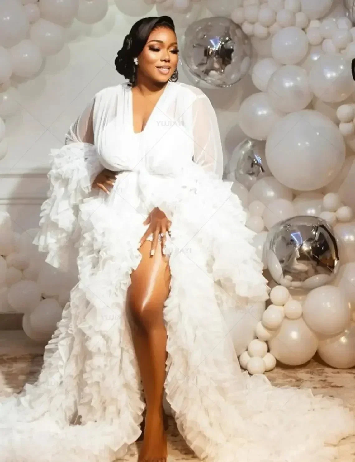 Robe de maternité pour baby shower Peignoir transparent Jupe longue en tulle Robe de mariée Robe de nuit bouffante pour femmes