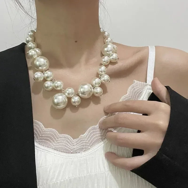 Collier élégant femme perles d'imitation, grand collier ras du cou perles, bijoux de fête, mariage, mariée, cadeaux pour filles