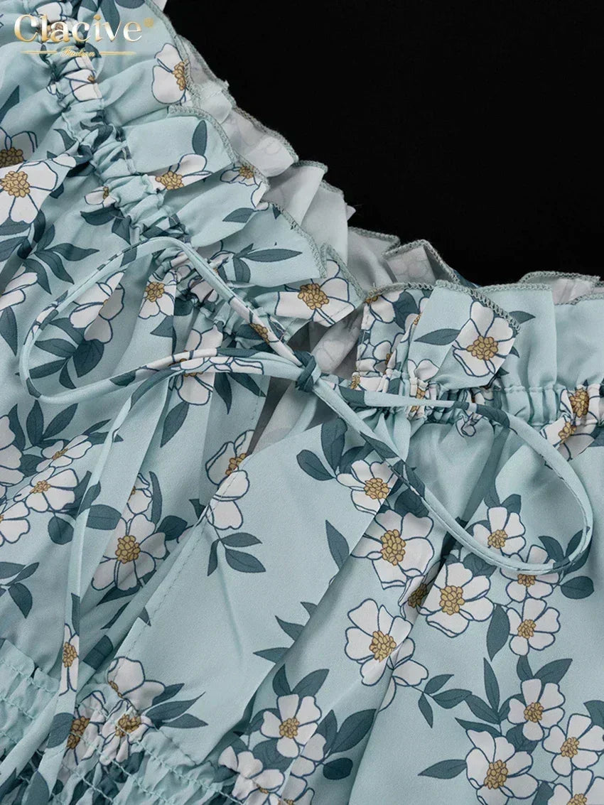 Clacive Robe d'été mince imprimée pour femme, à la mode, col slash, manches courtes, mini robes élégantes, taille haute, patchwork, robe féminine