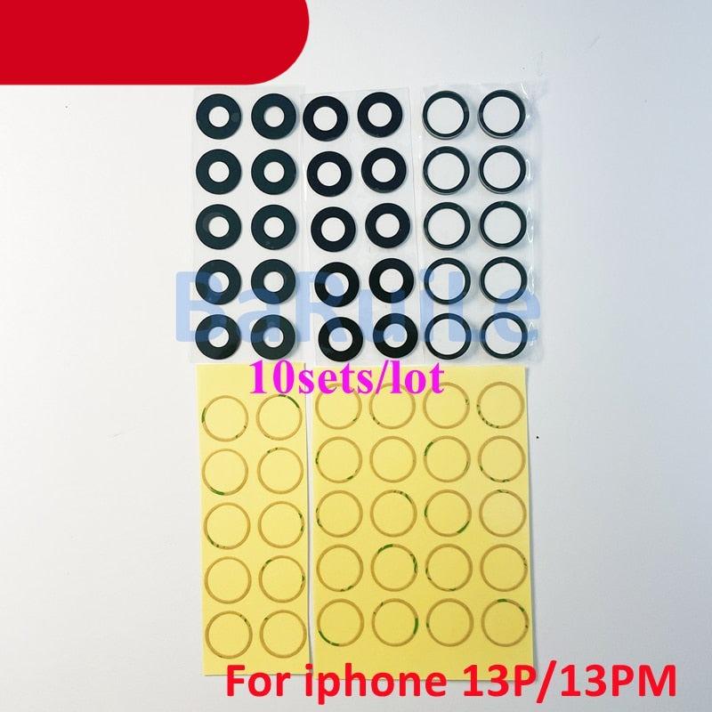 10 ensembles de lentilles en verre pour caméra arrière avec colle pour iPhone 11 12 13 Pro Max 13 Mini 14 14P, pièce de rechange pour réparation de lentille de caméra pour iPhone