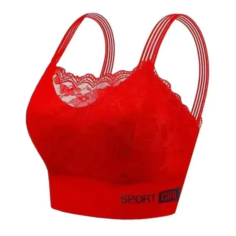 Soutien-gorge sexy en dentelle sans couture grande taille pour femme, confortable, respirant, dos nageur, gilet de sport, de nuit, haut de maintien enveloppant.
