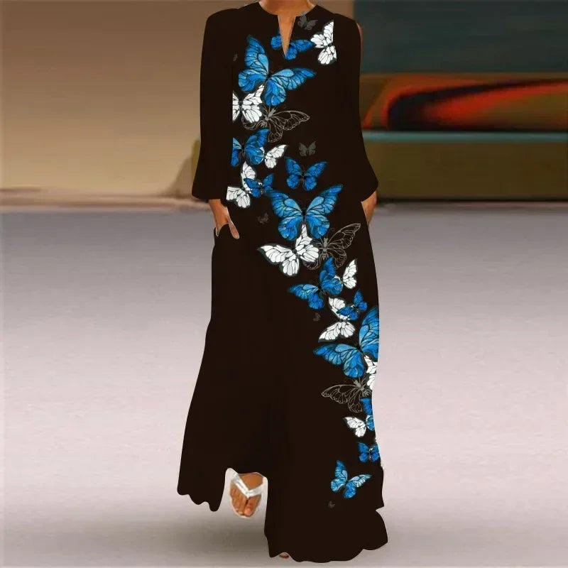 Robe longue maxi imprimée rétro mode Y2K à manches longues, ample, S-5XL