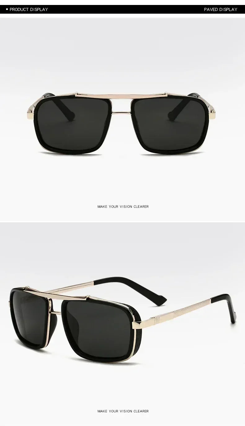 Nouvelles lunettes de soleil Punk Nouvelles lunettes de soleil aviateur carrées UV400 à double faisceau pour hommes