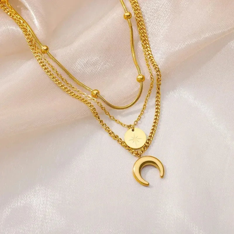 Collier multicouche cœur en acier inoxydable 316L pour femmes et filles, gothique, couleur or, chaîne de clavicule, pendentif ras du cou, cadeau d'anniversaire