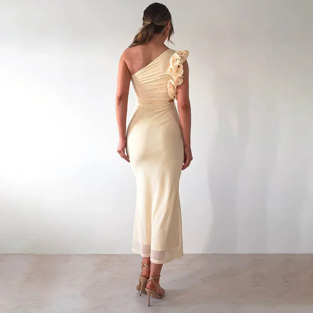 Robe Articat élégante sans manches à épaule asymétrique fleurie pour femme Printemps/Été 2025 Sexy en maille moulante Robe de soirée/cocktail