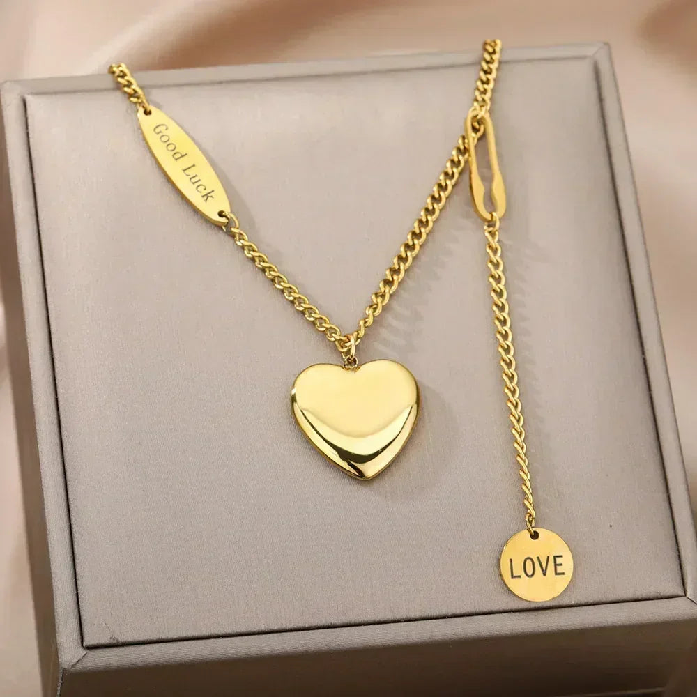 Collier multicouche cœur en acier inoxydable 316L pour femmes et filles, gothique, couleur or, chaîne de clavicule, pendentif ras du cou, cadeau d'anniversaire