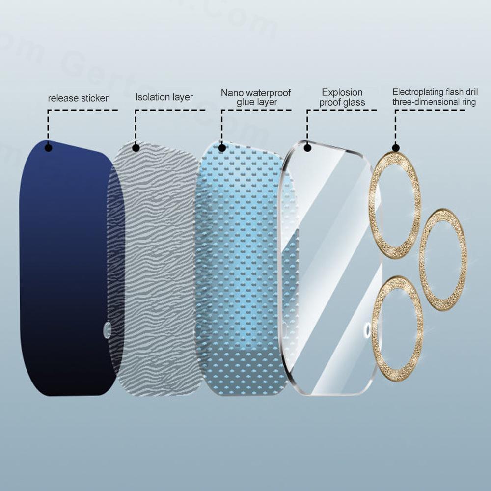 Protection d'objectif d'appareil photo à paillettes pour iPhone 14 Pro Max Verre trempé iPhone 11 12 13 Pro Max 14 Plus 13 Mini Protection d'objectif Verre trempé Cache d'appareil photo Anti-rayures Antichoc Protecteur d'écran Anneau individuel