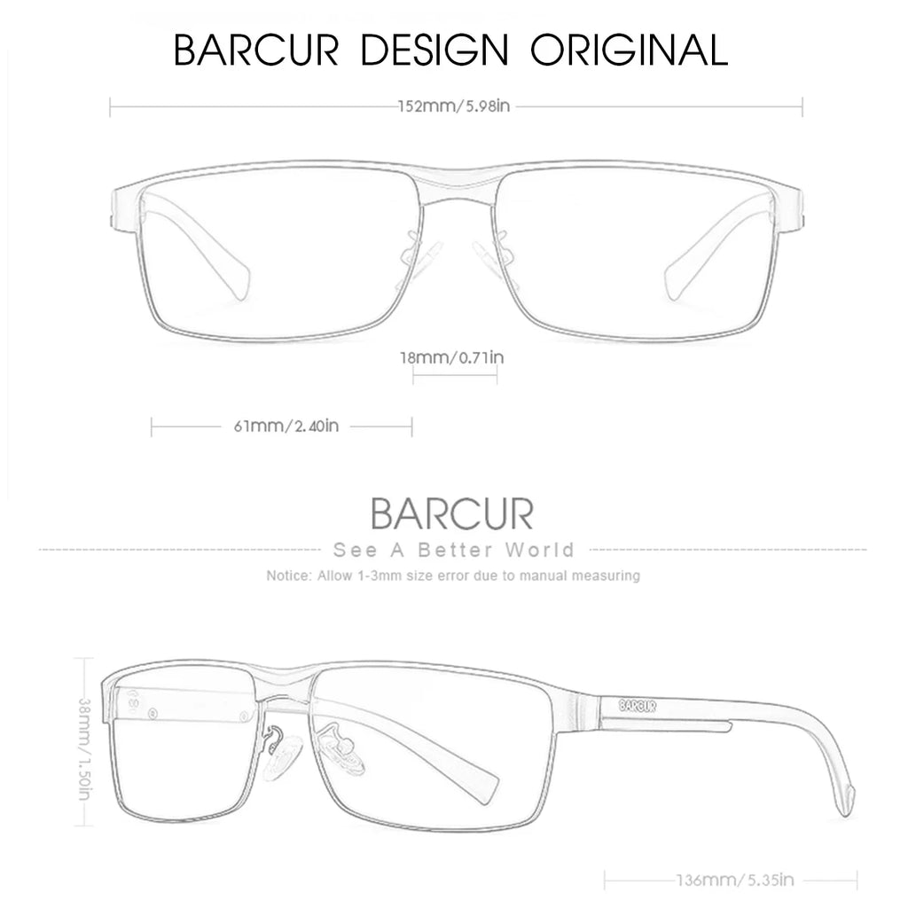 BARCUR Lunettes de Soleil Homme Rectangle Original Tendance Affaires – Polarisées Protection UV400 pour Conduite Randonnée Sports et Usage Quotidien – Lunettes Tendance Oculos De Sol avec Verres TAC Anti-Reflet