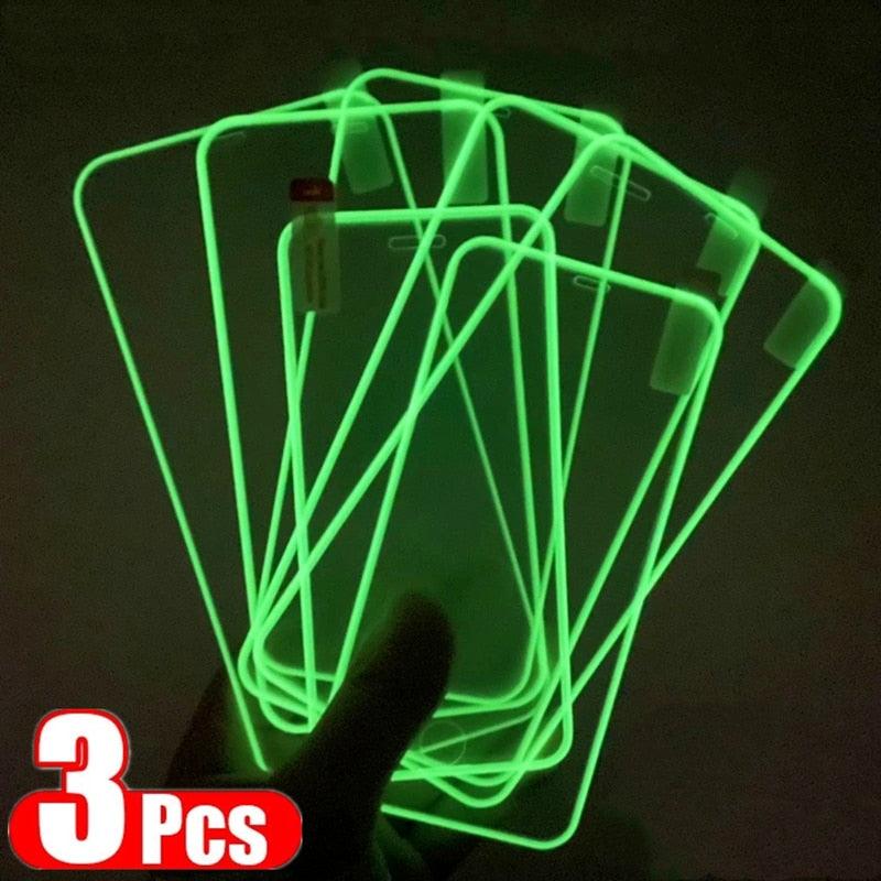 3 pièces protecteurs d'écran lumineux pour iPhone 14 11 Pro Max 12 Mini XR X XS, verre trempé lumineux pour iPhone 13 Pro Max 8 7 Plus, protecteur d'écran en verre trempé compatible avec iPhone