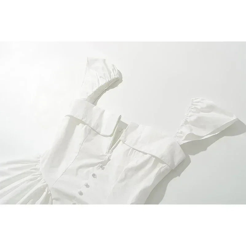 YENKYE Robe d'été blanche courte et évasée pour femme, sexy, à manches courtes, taille basse, élégante, pour soirée, demoiselles d'honneur