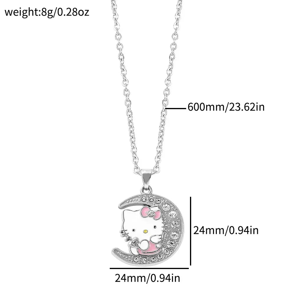 Parure de bijoux tendance incrustés de strass, motif dessin animé mignon Hello Kitty, 2 pièces/ensemble, convient pour le quotidien, idéal comme