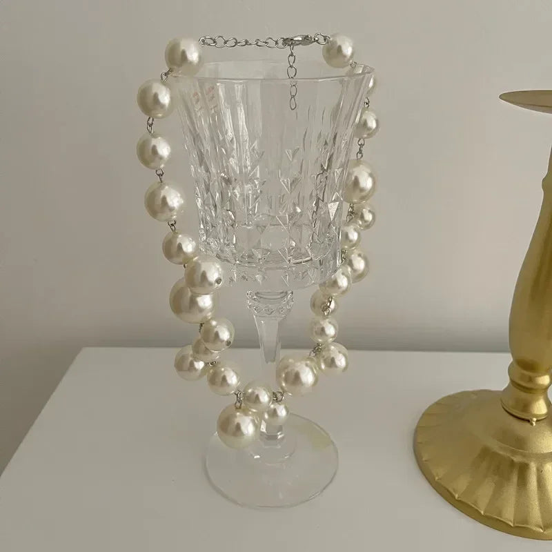 Collier élégant femme perles d'imitation, grand collier ras du cou perles, bijoux de fête, mariage, mariée, cadeaux pour filles