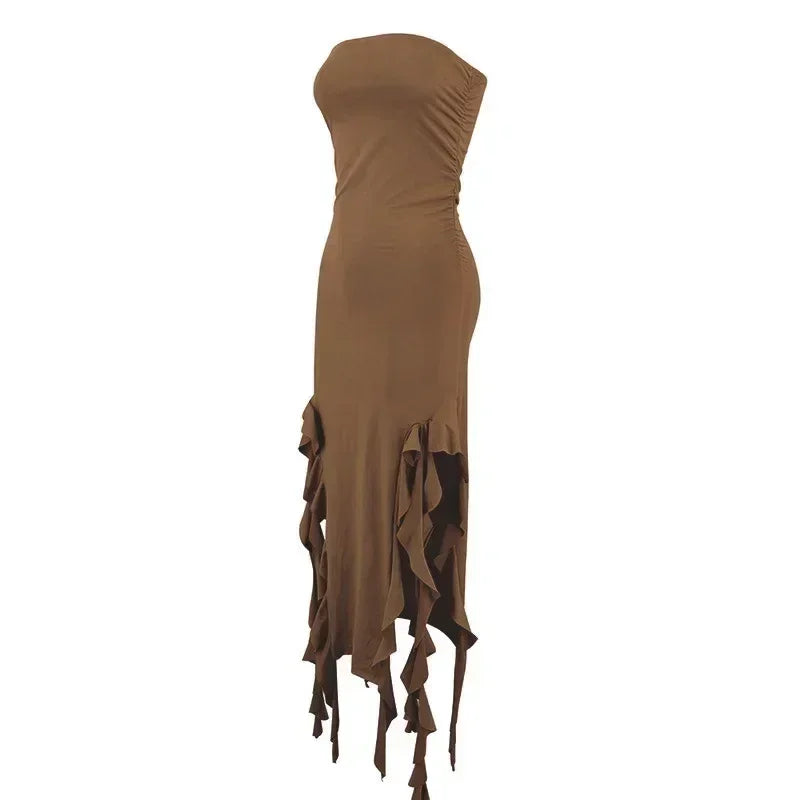 BWQ Robes longues pour femmes, fendues, sexy, moulantes, sans manches, robe méduse, mode pour filles chaudes, robe longue femme épaules dénudées