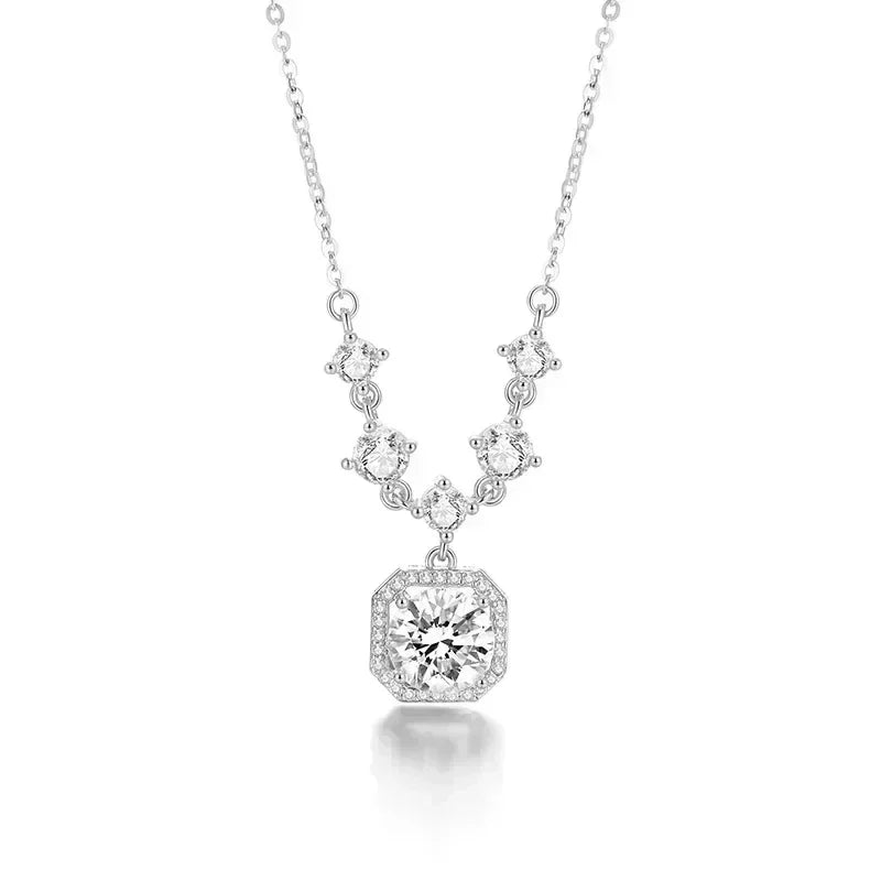 Collier avec pendentif carré de zircon rose luxueux pour femme, accessoire quotidien tendance et personnalisé, bijoux de fête, cadeaux d'anniversaire
